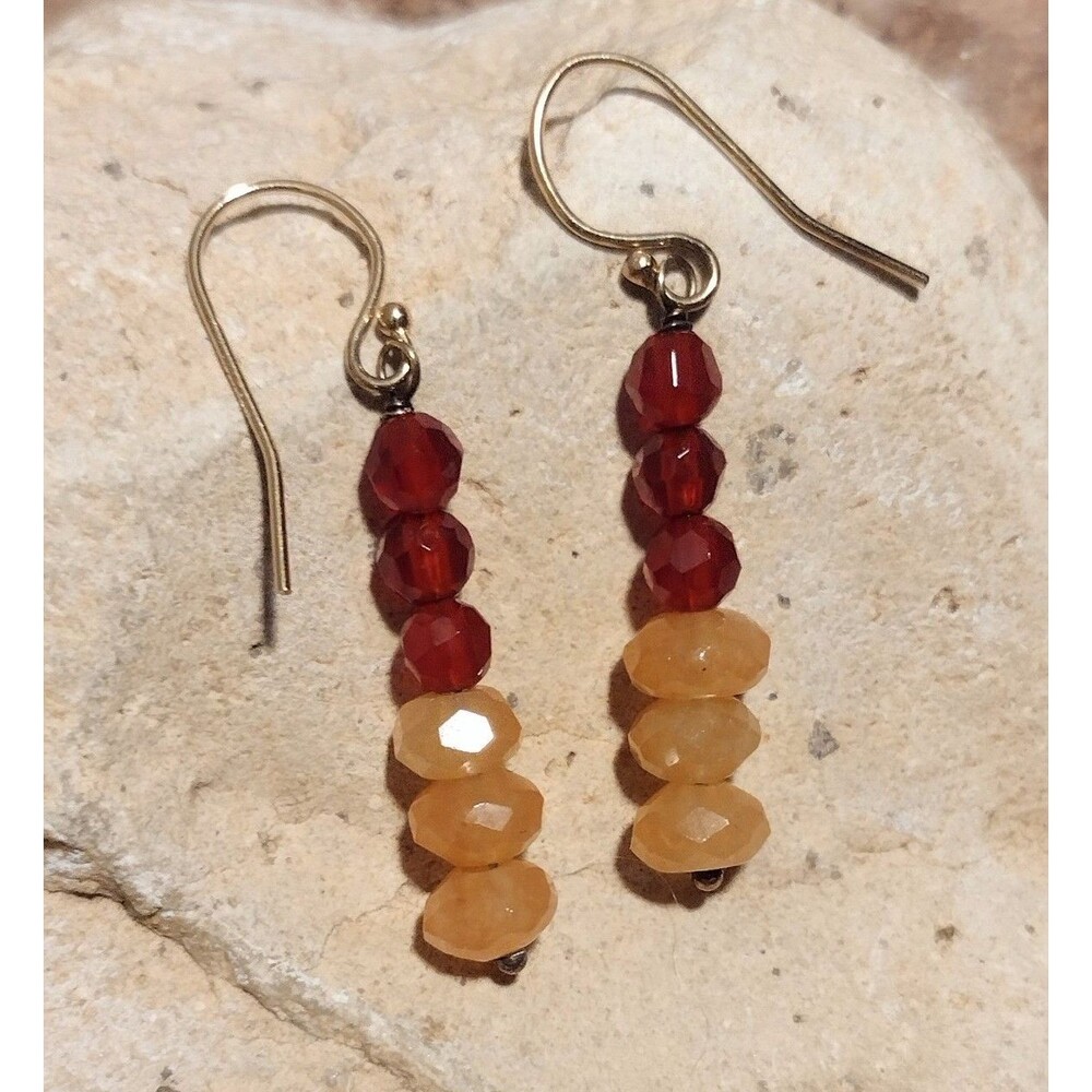 14K Gold Filled GF Garnet Carnelian Beaded Dangle Earrings